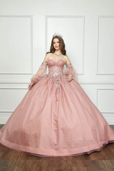 Strapless Puff Sleeve Ball Gown by Bella Princess PQ1046
