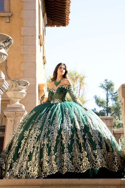 Off Shoulder Long Sleeve Ball Gown by Bella Princess PQ1065