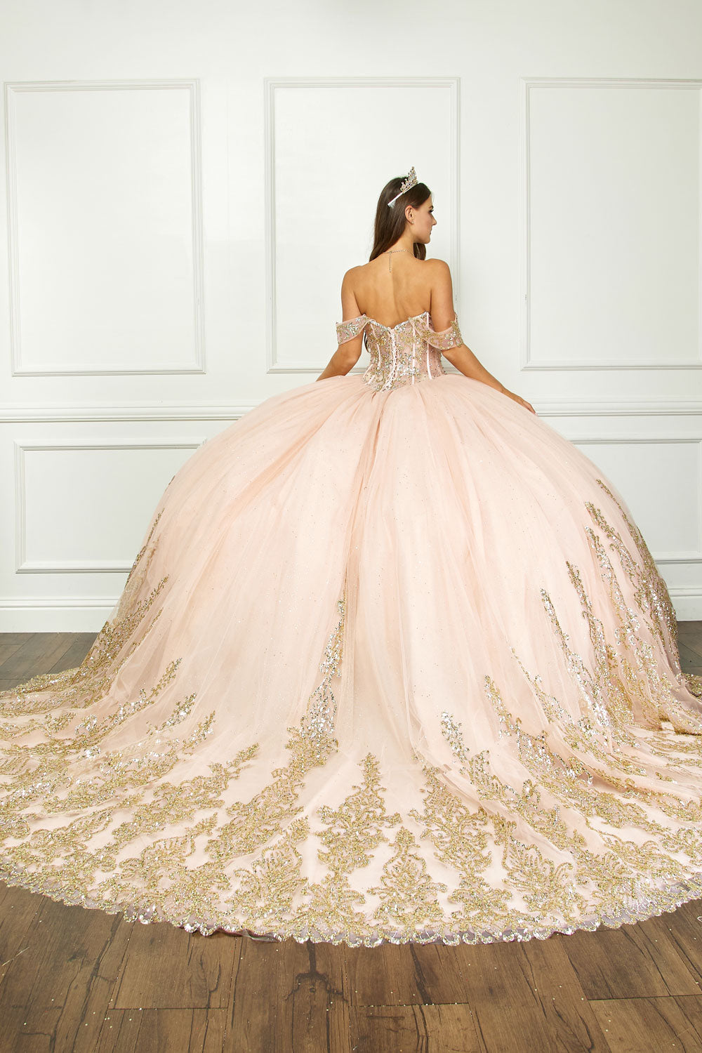 Off Shoulder Long Sleeve Ball Gown by Bella Princess PQ1065