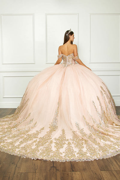 Off Shoulder Long Sleeve Ball Gown by Bella Princess PQ1065