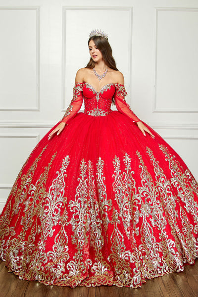 Off Shoulder Long Sleeve Ball Gown by Bella Princess PQ1065