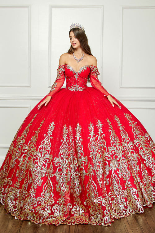 Off Shoulder Long Sleeve Ball Gown by Bella Princess PQ1065