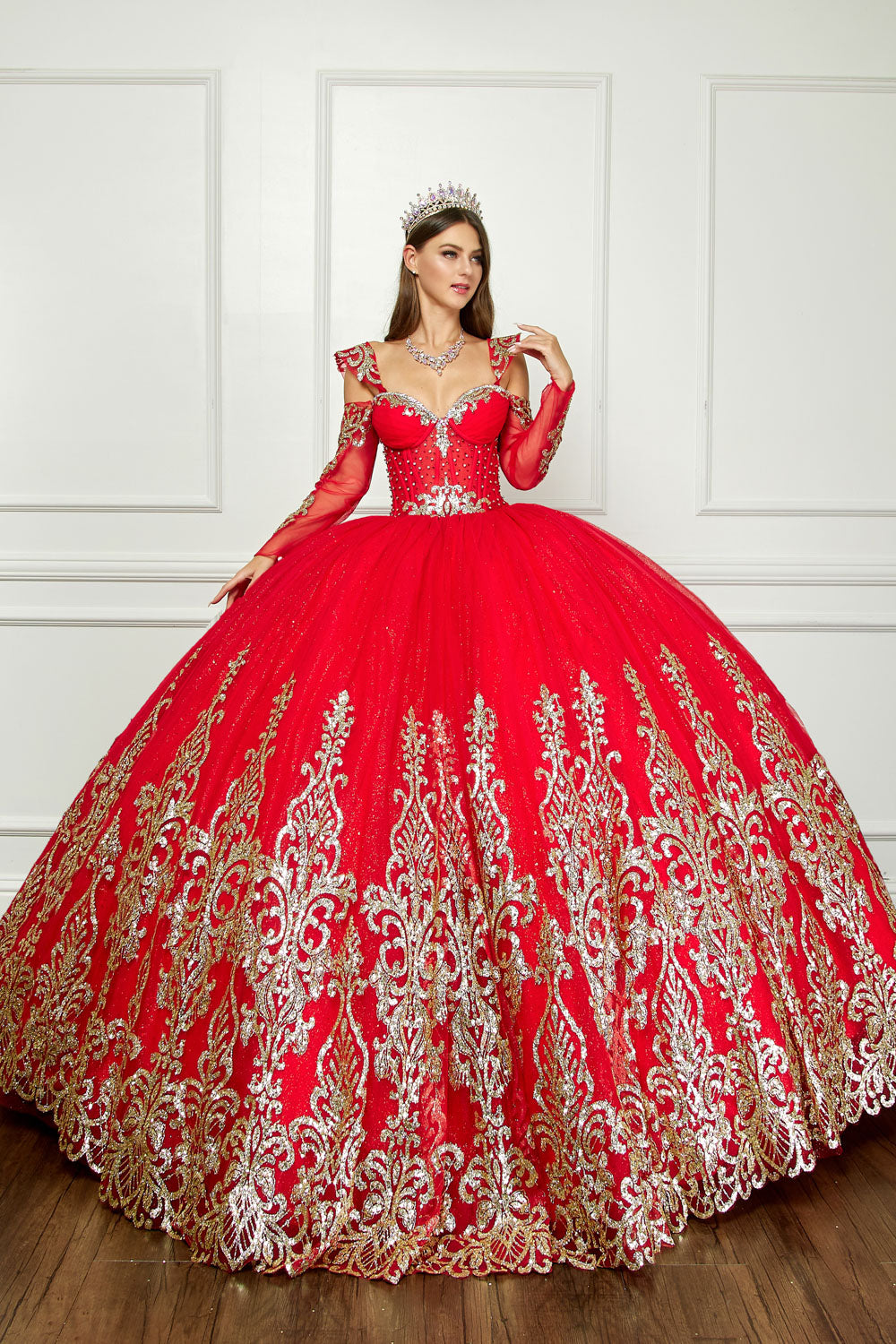 Off Shoulder Long Sleeve Ball Gown by Bella Princess PQ1065