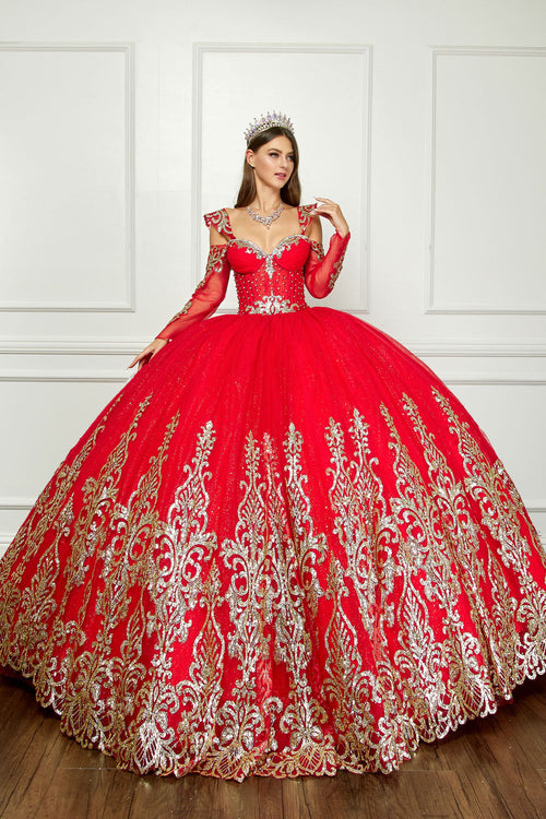 Off Shoulder Long Sleeve Ball Gown by Bella Princess PQ1065