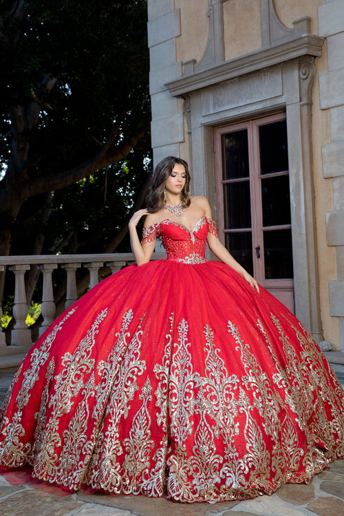 Off Shoulder Long Sleeve Ball Gown by Bella Princess PQ1065