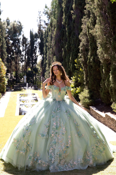 3D Floral Off Shoulder Ball Gown by Bella Princess PQ1081