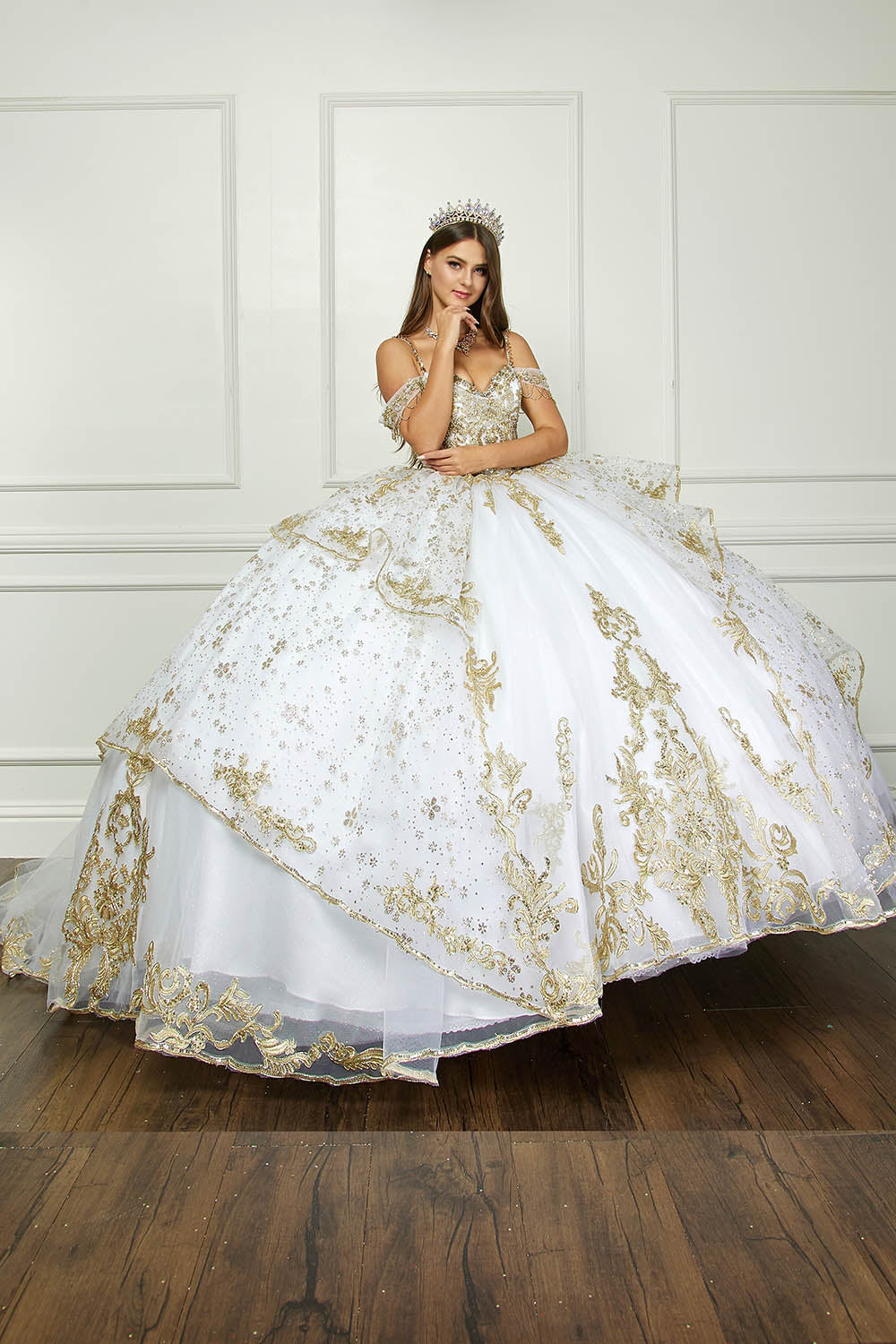 Embroidered Cold Shoulder Ball Gown by Bella Princess PQ1059