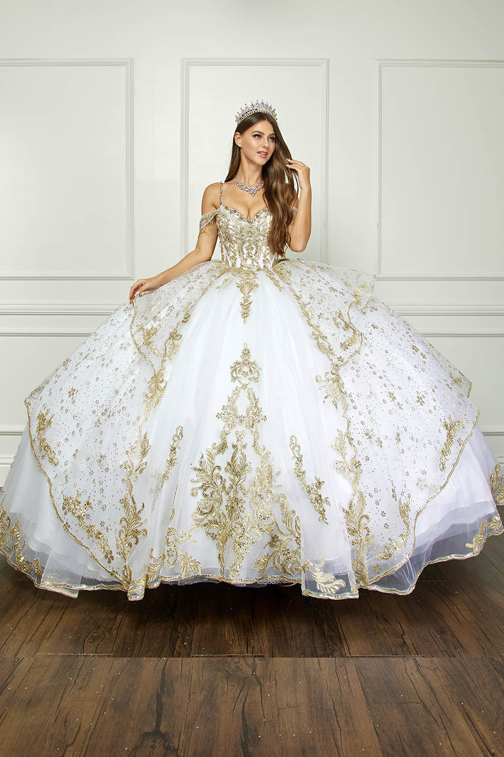 Embroidered Cold Shoulder Ball Gown by Bella Princess PQ1059