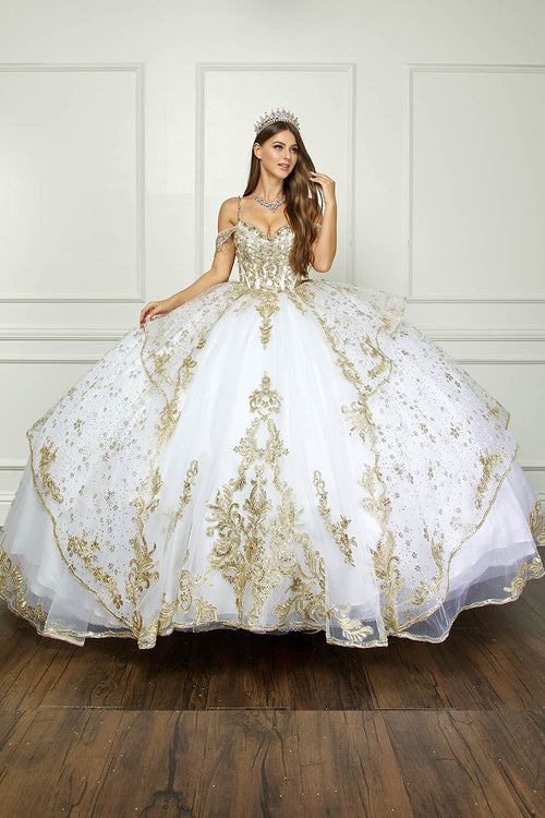 Embroidered Cold Shoulder Ball Gown by Bella Princess PQ1059