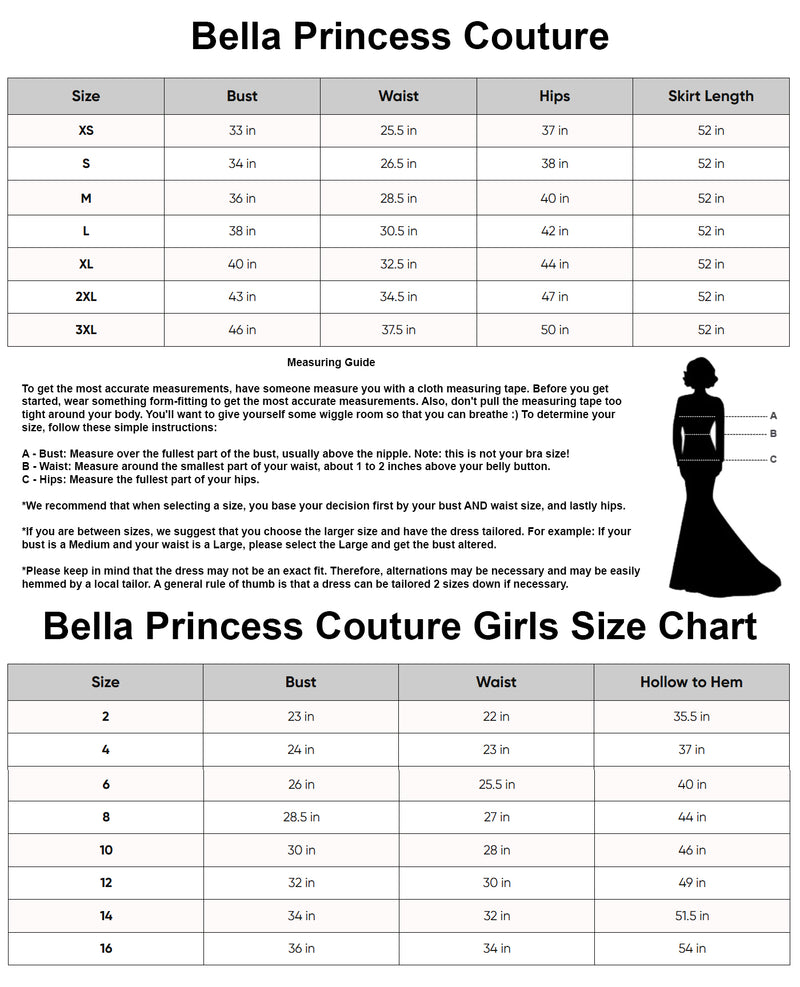 Bella Princess Size Chart
