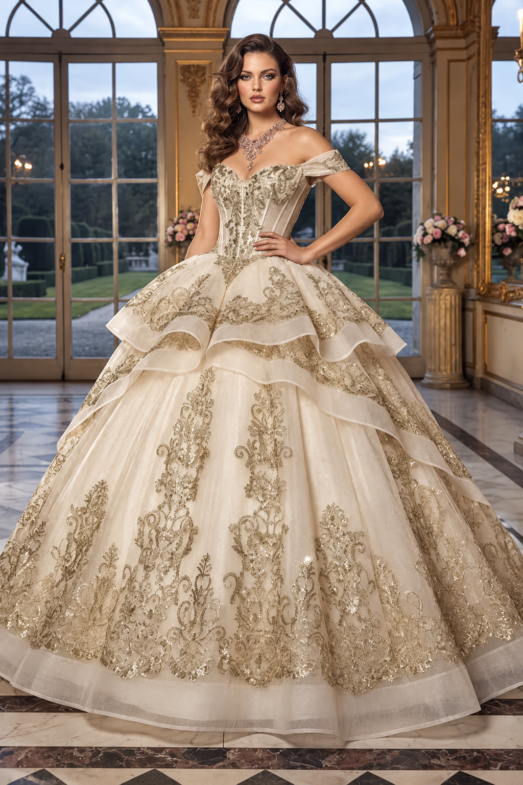 Off Shoulder Corset Ball Gown by Bella Princess PQ1074