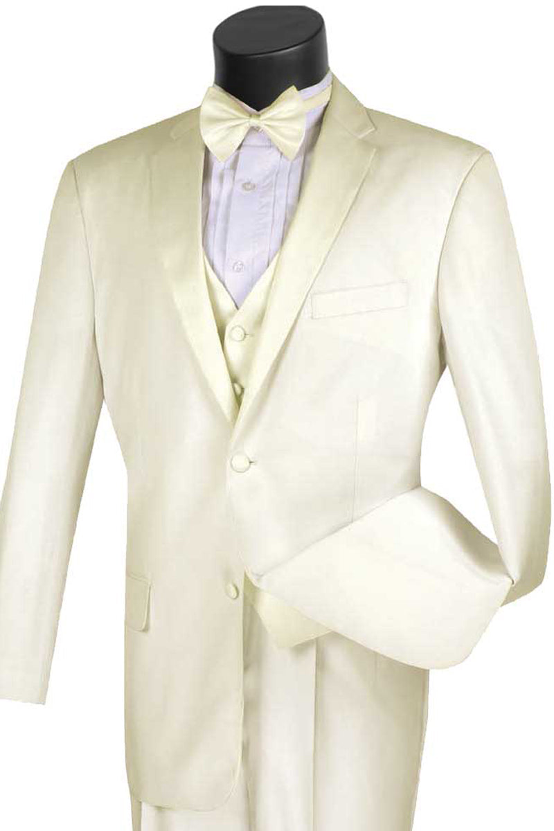 Esmoquin clásico de dos botones con chaleco para hombre en color marfil