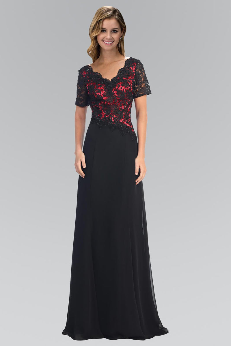 Lace Bodice Short Sleeve Mother of the Bride Dress Long Formal Evening Gown by Elizabeth K GL2000