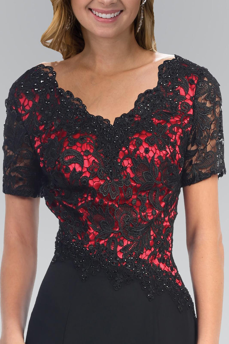 Lace Bodice Short Sleeve Mother of the Bride Dress Long Formal Evening Gown by Elizabeth K GL2000