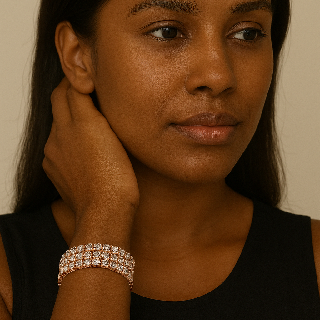 bracelet for formal dress Rose Gold Rhinestone Stretch Accessories B-1058 MIDNITE