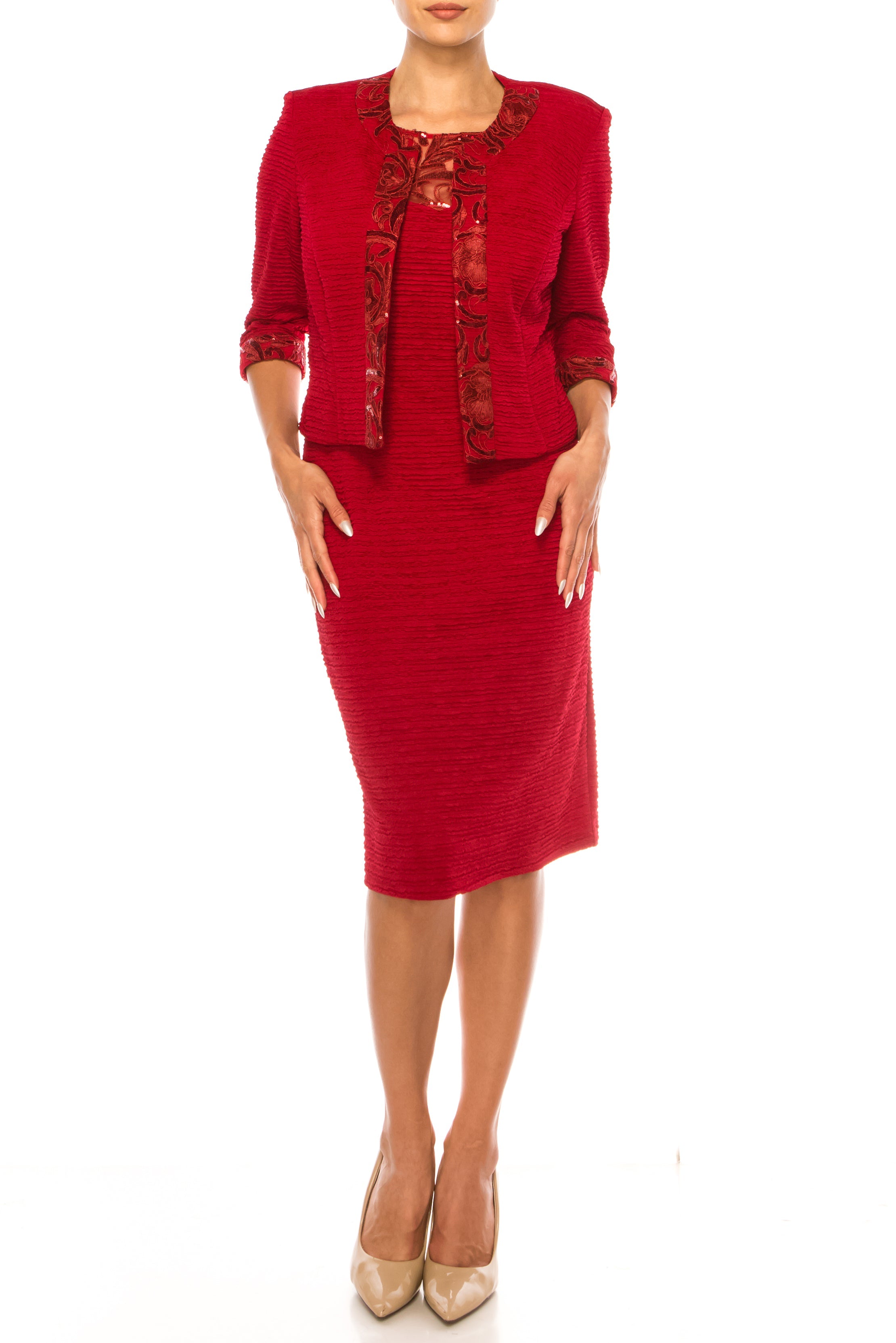 Brianna Milay 28119 Illusion Sweetheart Sequin Trim Sheath Dress with Cropped Jacket