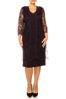 Brianna Milay 28258 Beaded V-Neck Sheath Dress with Lace Duster Jacket