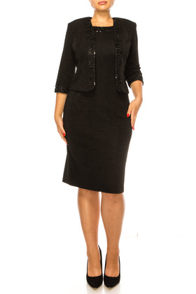 Brianna Milay 28812 Scoop Neck Sequin Trim Sheath Dress with 3/4 Sleeve Jacket