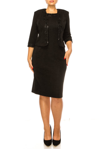 Brianna Milay 28812 Scoop Neck Sequin Trim Sheath Dress with 3/4 Sleeve Jacket