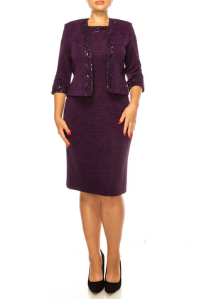 Brianna Milay 28812 Scoop Neck Sequin Trim Sheath Dress with 3/4 Sleeve Jacket