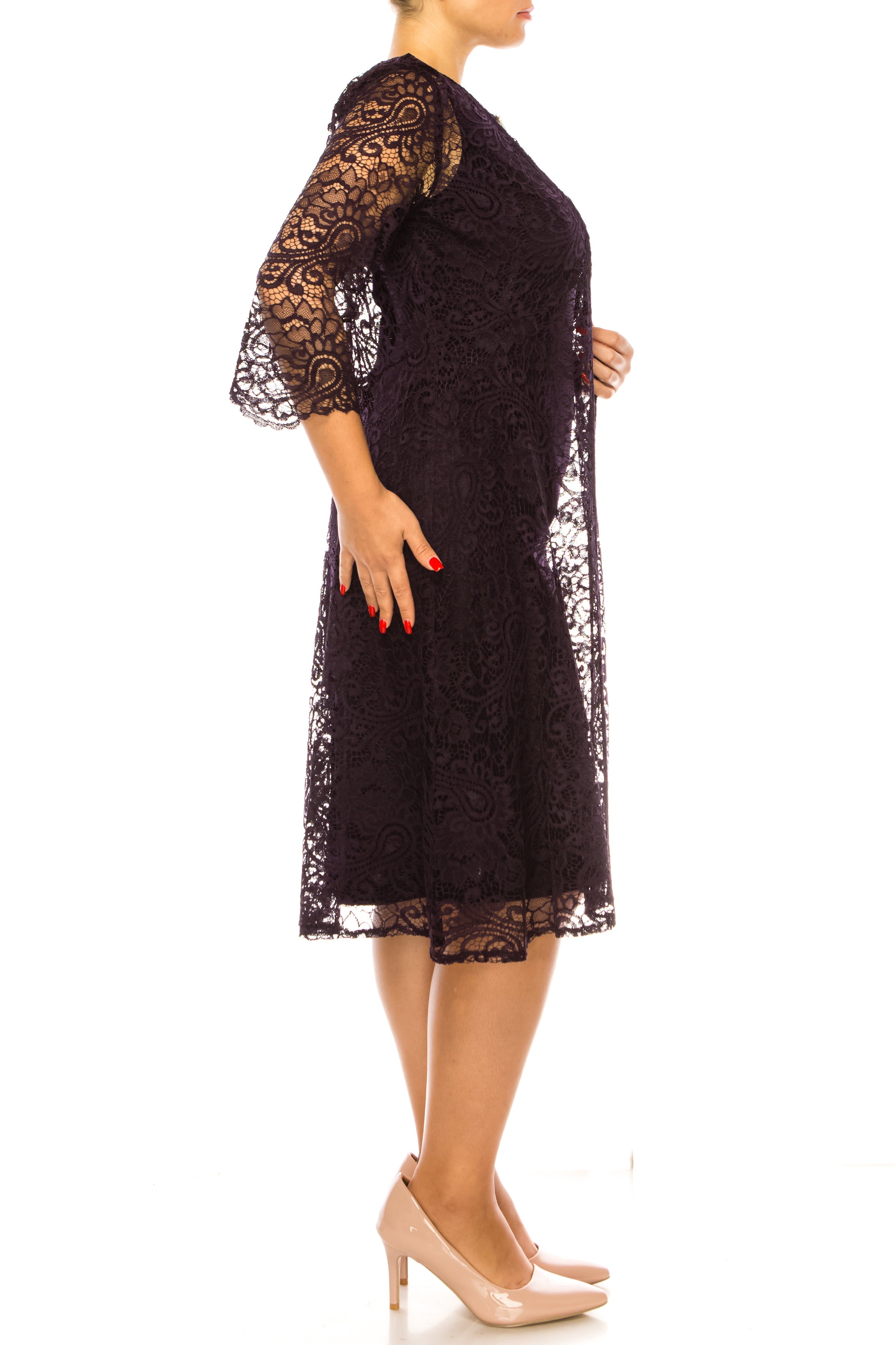 Brianna Milay 28907 Rhinestone Keyhole Sheath Dress with Lace Duster Jacket