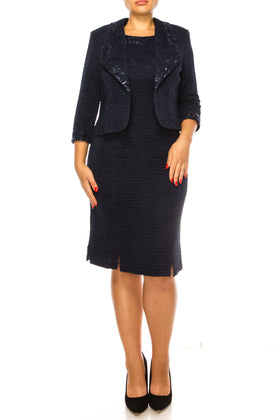 Brianna Milay 28944 Round Neck Floral Sequin Sheath Dress with Collared Jacket