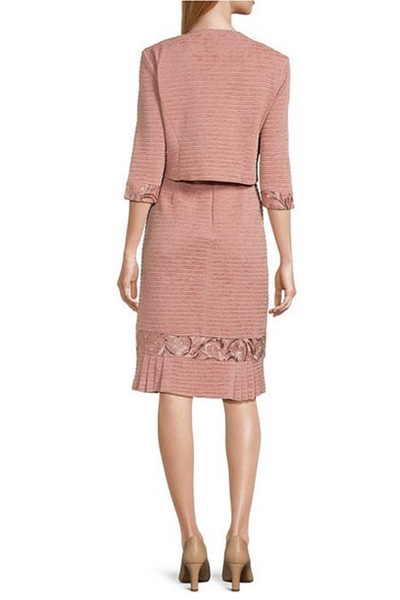 Brianna Milay 28981 Embroidered Sequin Sheath Dress with Pleated Hem and Collarless Jacket