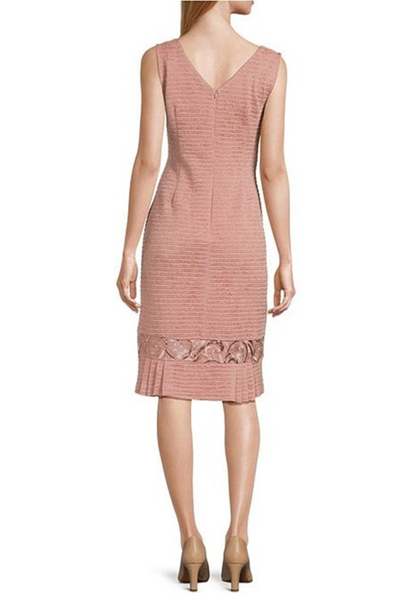 Brianna Milay 28981 Embroidered Sequin Sheath Dress with Pleated Hem and Collarless Jacket