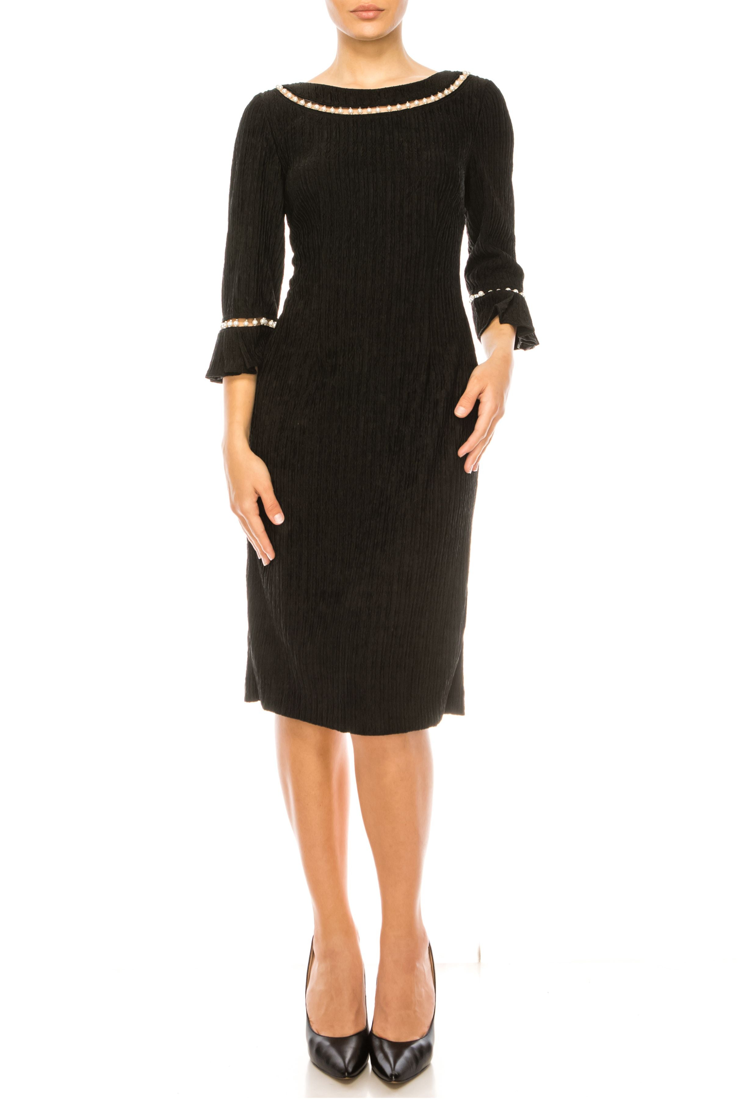 Brianna Milay 3/4 Sleeve Pearl Detail Sheath Dress