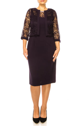 Brianna Milay 4073 Bejeweled Lace Neckline Sheath Dress with Cropped Jacket