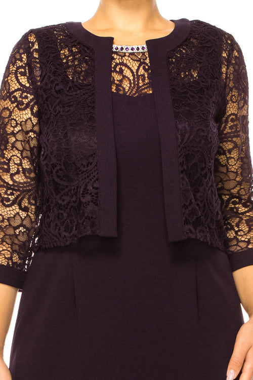 Brianna Milay 4073 Bejeweled Lace Neckline Sheath Dress with Cropped Jacket