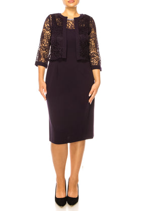 Brianna Milay 4073 Bejeweled Lace Neckline Sheath Dress with Cropped Jacket