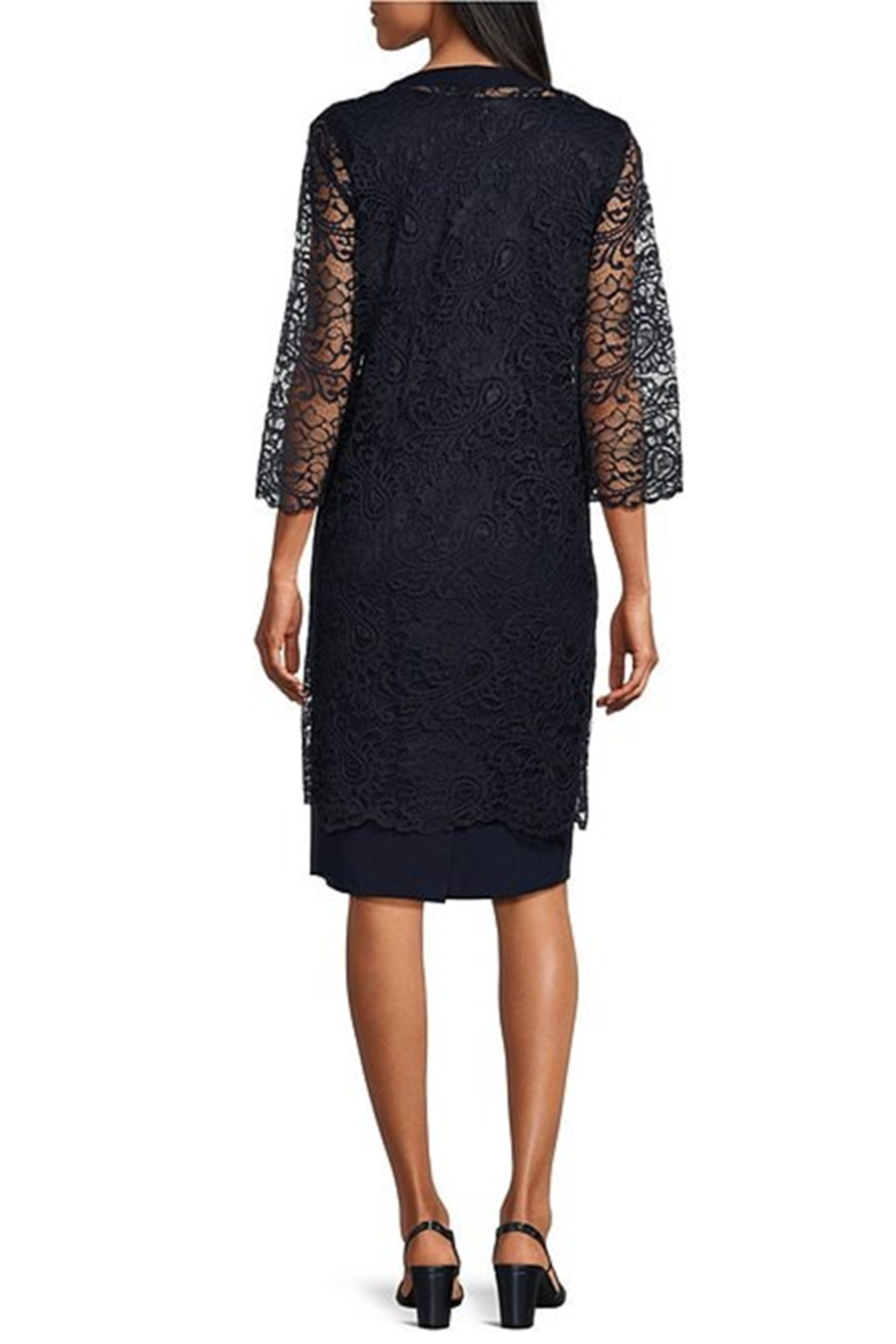 Brianna Milay 4081 Beaded V-Neck Sheath Dress with Lace Duster Jacket