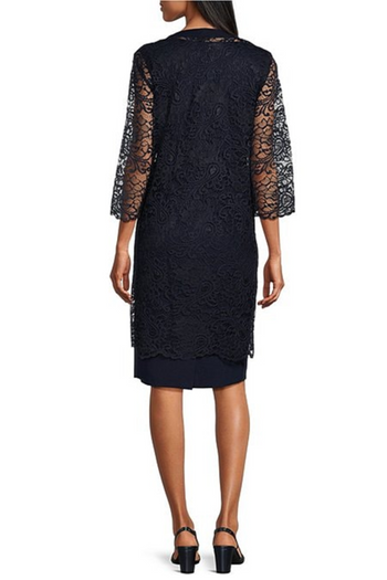 Brianna Milay 4081 Beaded V-Neck Sheath Dress with Lace Duster Jacket