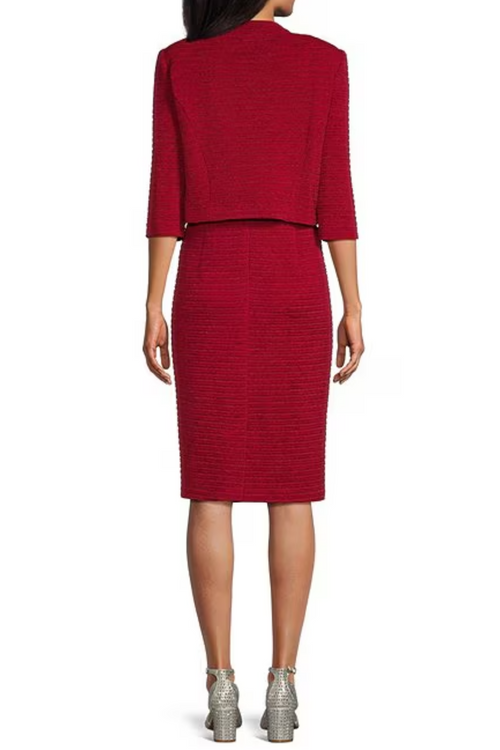 Brianna Milay 4103 Boat Neck Metallic Stripe Rhinestone Sheath Dress with 3/4 Sleeve Jacket