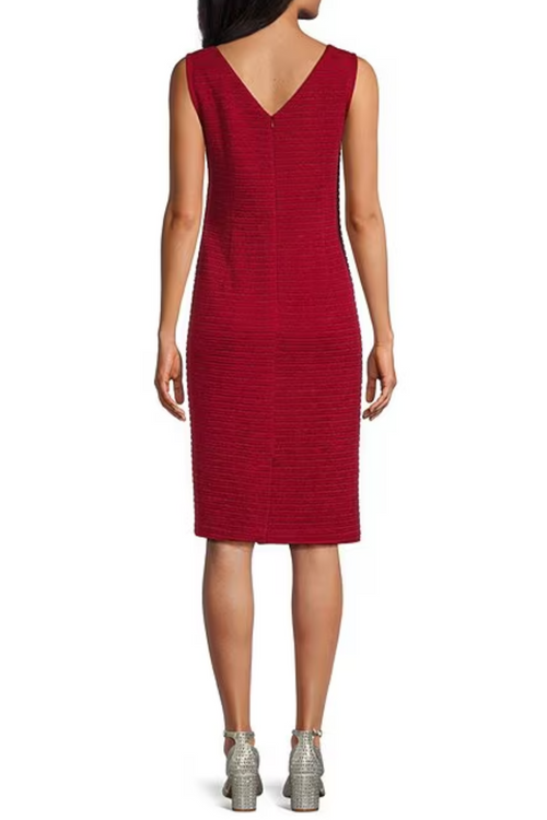 Brianna Milay 4103 Boat Neck Metallic Stripe Rhinestone Sheath Dress with 3/4 Sleeve Jacket