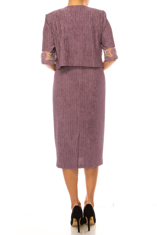 Brianna Milay 4166 Floral Beaded Mesh Sleeve Sheath Dress with Bolero Jacket