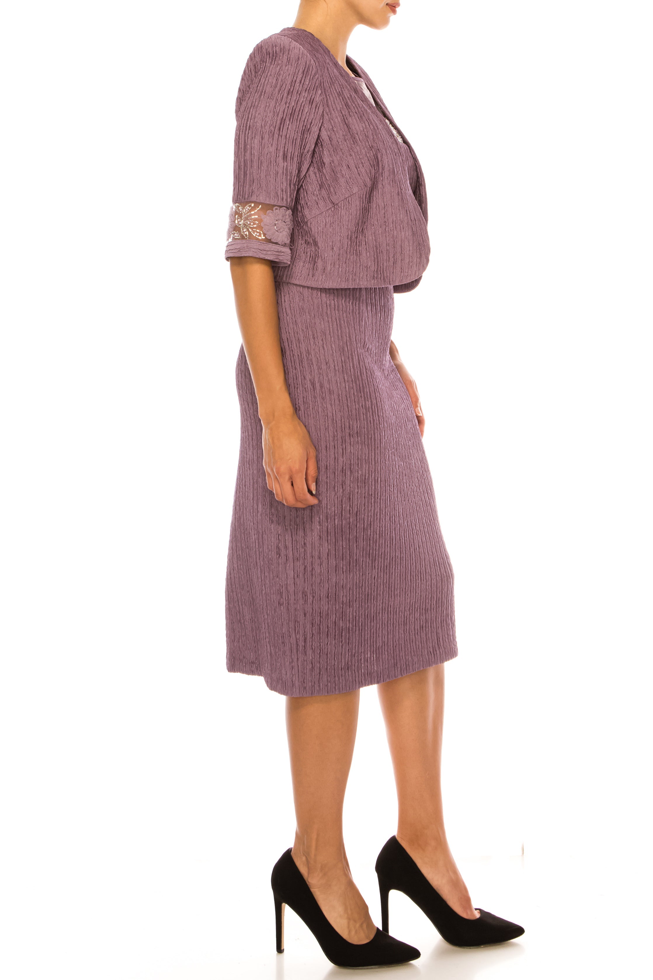 Brianna Milay 4166 Floral Beaded Mesh Sleeve Sheath Dress with Bolero Jacket
