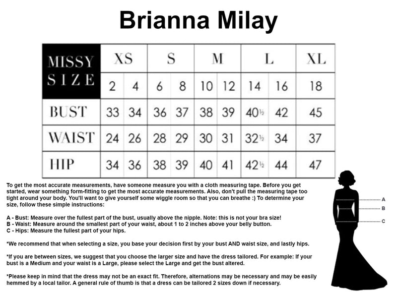 Brianna Milay Size Chart