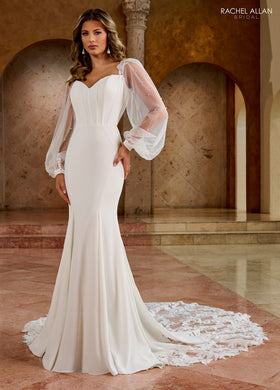 Rachel Allan RB5061 V-neck Crepe Mermaid Bridal Gown