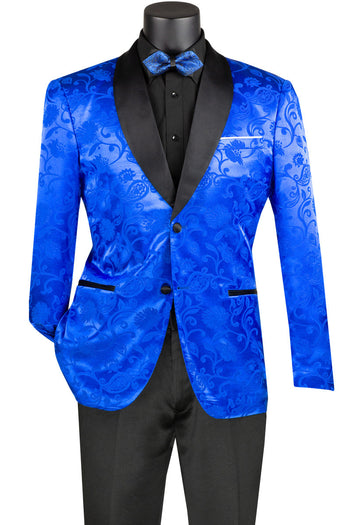 Blazer de fiesta para hombre, corte entallado, de jacquard sedoso con estampado paisley a tono en azul real