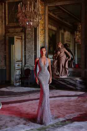 Chic and Holland HF110714 Halter Neck Sheath Prom Gown
