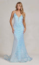 Vestido de fiesta largo con lentejuelas y escote en V profundo C1094 con espalda de corsé