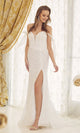 Long White Sequin Formal Gown with Statement Bow Sleeves