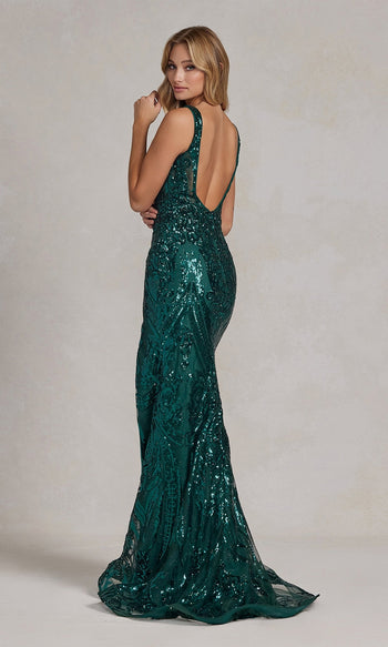 Sheer and Sequin-Lace Detailed Long Prom Dress