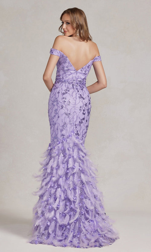 Vestido de fiesta glamuroso con brillo y falda de plumas C1106