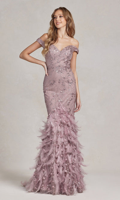 Nox Anabel C1106 Glamorous Glitter Prom Dress with Feather Skirt