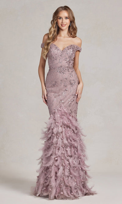 Nox Anabel C1106 Glamorous Glitter Prom Dress with Feather Skirt