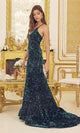 Vestido de fiesta largo con lentejuelas y elegante espalda con cordones