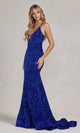 Vestido de fiesta largo con lentejuelas y elegante espalda con cordones
